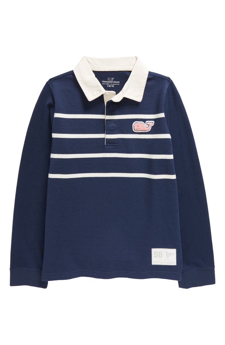 vineyard vines Kids' Stripe Long Sleeve Organic Cotton Rugby Polo, Main, color, 