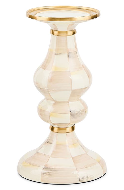 Mackenzie-childs Mackenzie Childs Mocha Check Medium Pillar Candleholder In Neutral