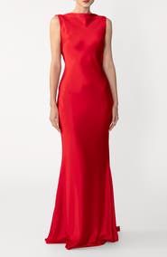 SAU LEE Calli Satin Backless Gown