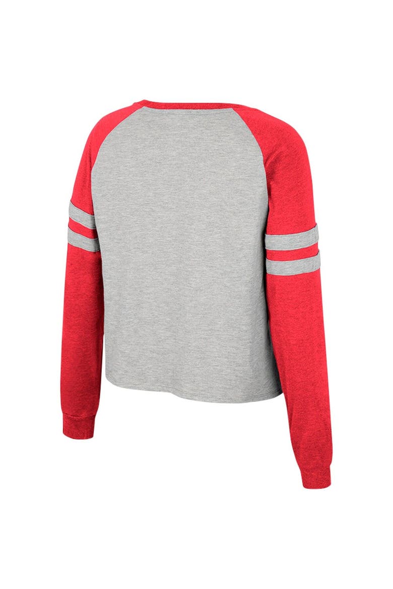 Women's Colosseum Heather Gray Ohio State Buckeyes I'm Gliding Here Raglan Long Sleeve Cropped T-Shirt, Alternate, color, Heather Gray