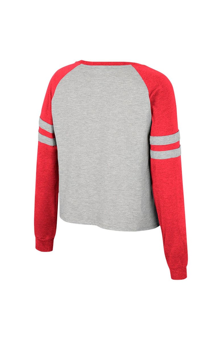 COLOSSEUM Women's Colosseum Heather Gray Ohio State Buckeyes I'm Gliding Here Raglan Long Sleeve Cropped T-Shirt, Alternate, color, Heather Gray