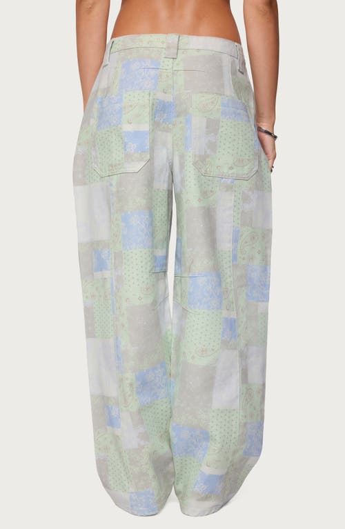 Edikted Patchwork Print Low Rise Wide Leg Jeans In Multi