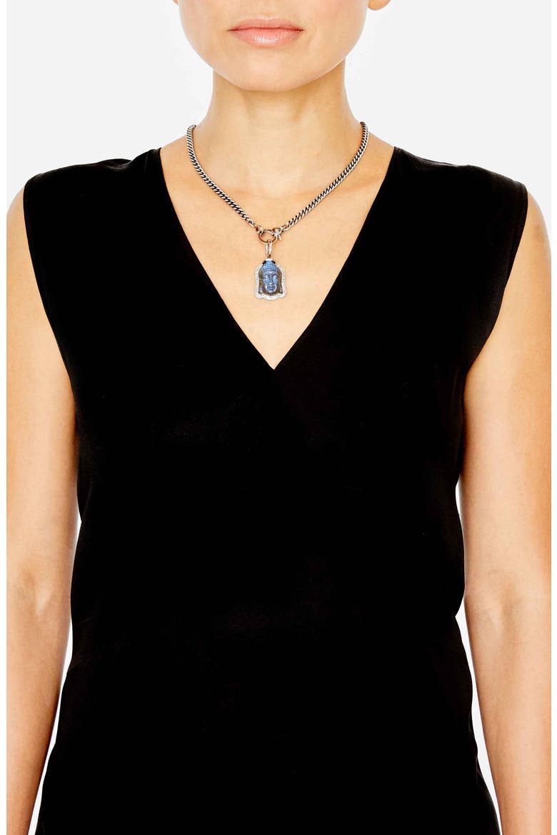 Labradorite Buddah Pendant Necklace, Alternate, color, STERLING SILVER/ LABRADORITE