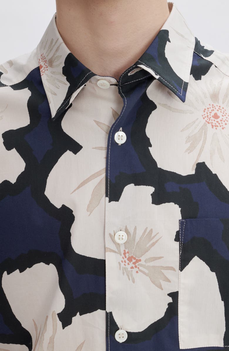 A.P.C. Ross Floral Short Sleeve Button-Up Shirt, Alternate, color, Iak Dark Navy