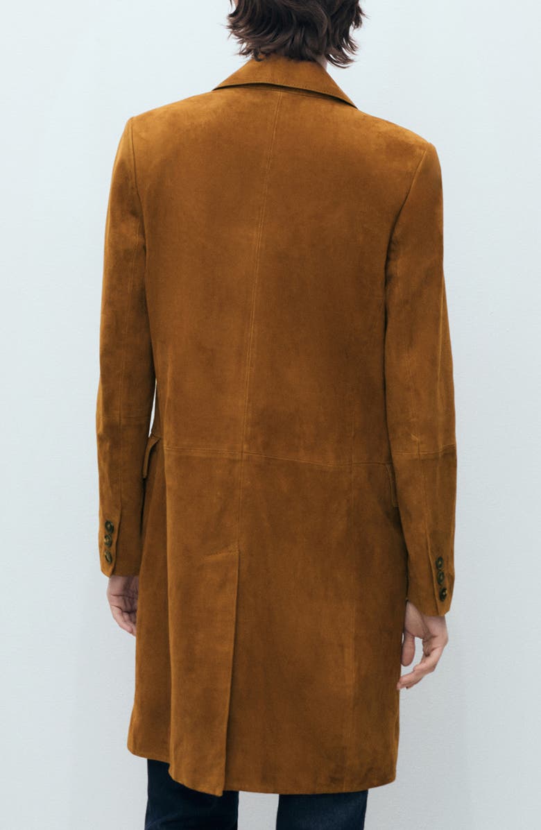 MANGO Notched Lapel Suede Coat, Alternate, color, Medium Brown