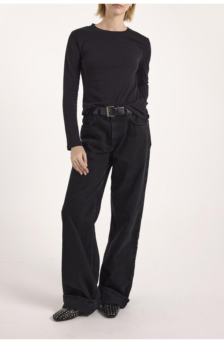 Brodie Pure Cashmere Long Sleeve Cotton Crew Neck T-shirt, Alternate, color, Black