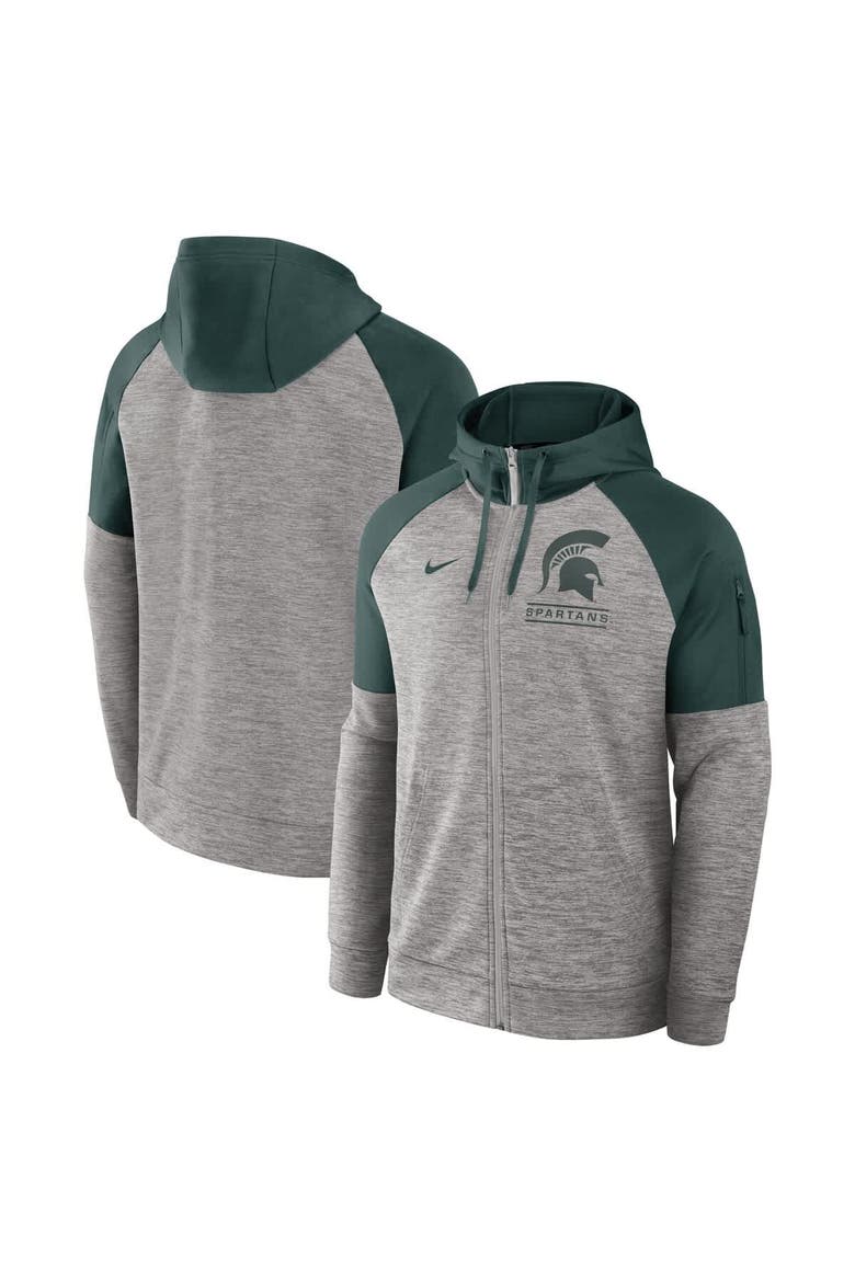 Men's Nike Heather Gray Michigan State Spartans Fitness Raglan Performance Full-Zip Hoodie, Main, color, Heather Gray