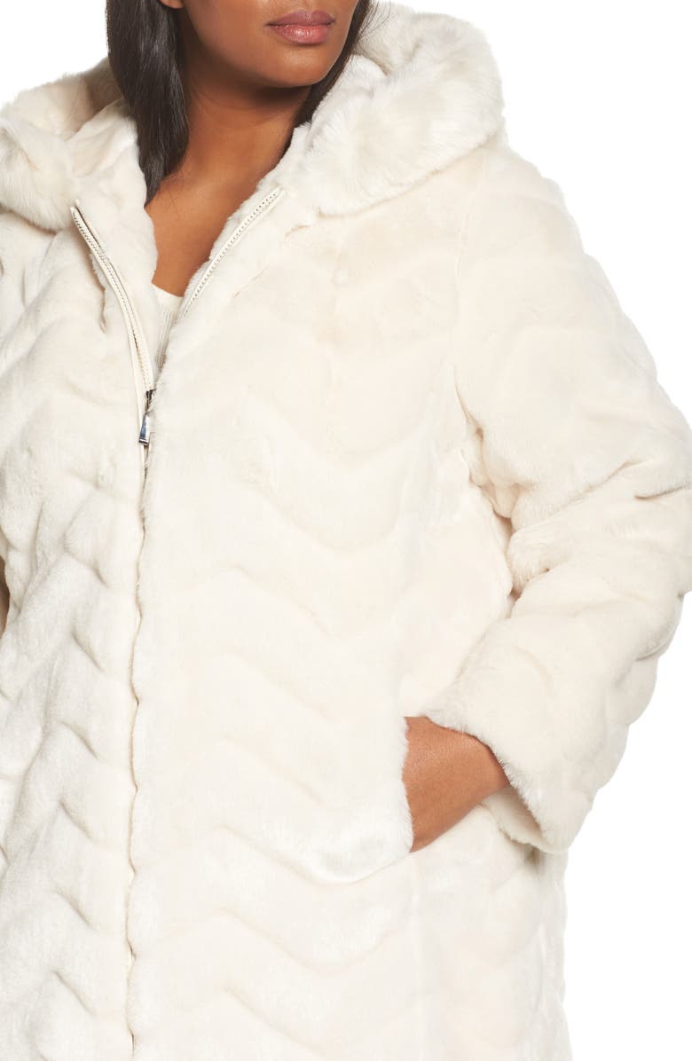 Gallery Hooded Chevron Faux Fur Coat, Alternate, color, 