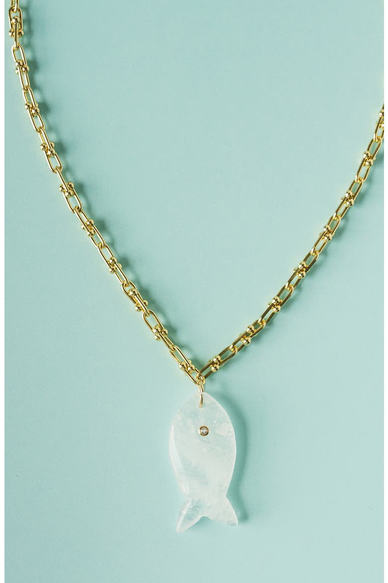 Quartz Fish Pendant Necklace, Alternate, color, GOLD