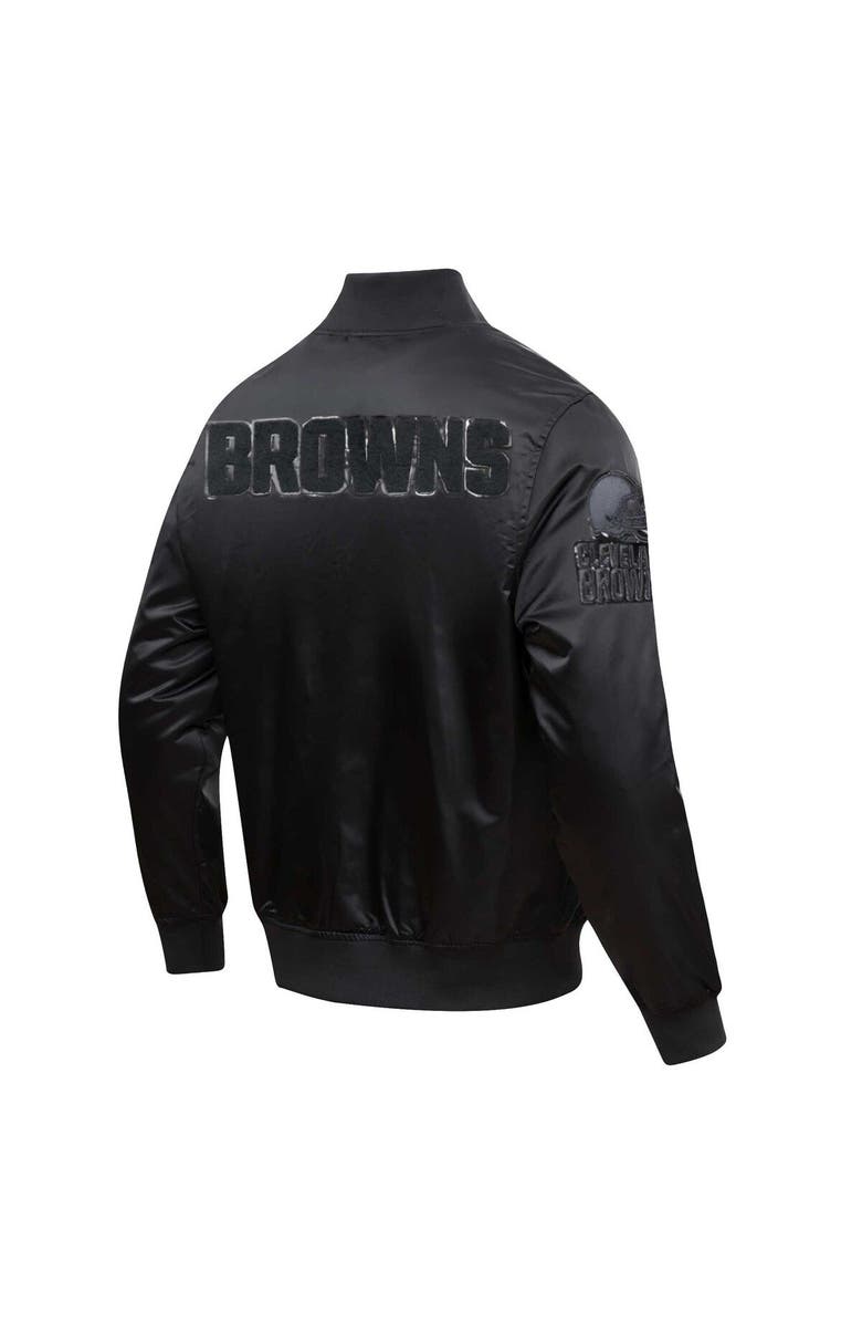 PRO STANDARD Men's Pro Standard Cleveland Browns Triple Black Satin Full-Snap Varsity Jacket, Alternate, color, 