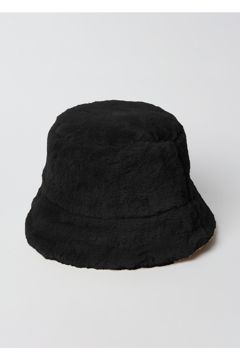 Faux Fur Bucket Hat, Main, color, Black