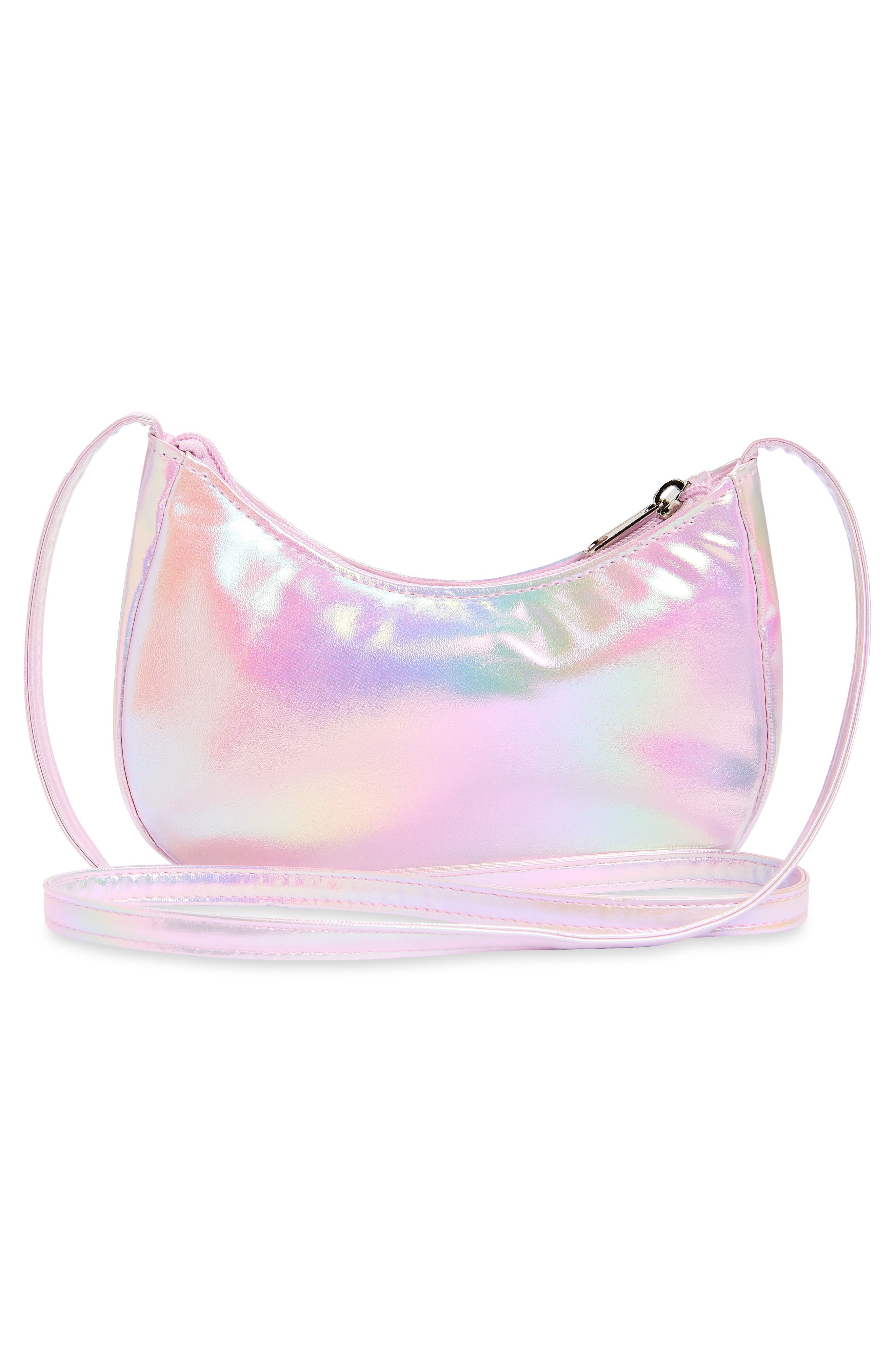 Kids' Embellished Iridescent Faux Leather Crossbody Bag, Alternate, color, PINK COMBO