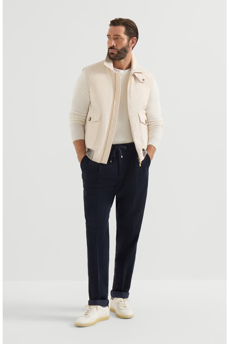 Garment-dyed trousers in cotton narrow wale corduroy with drawstring and double pleats, Alternate, color, Navy Blue