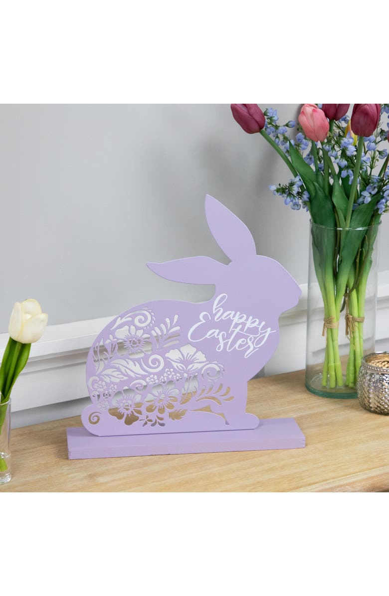 Northlight Happy Easter Floral Cut-Out Bunny Decoration - 13", Alternate, color, Purple