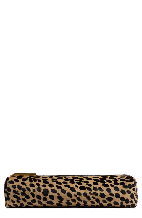 Kyle Leopard Print Genuine Calf Hair Pencil Case