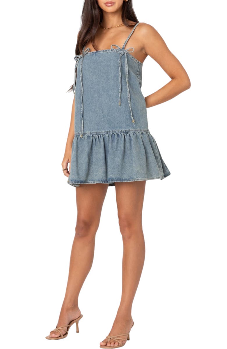 EDIKTED Dylan Denim Shift Minidress, Alternate, color, Blue-Washed