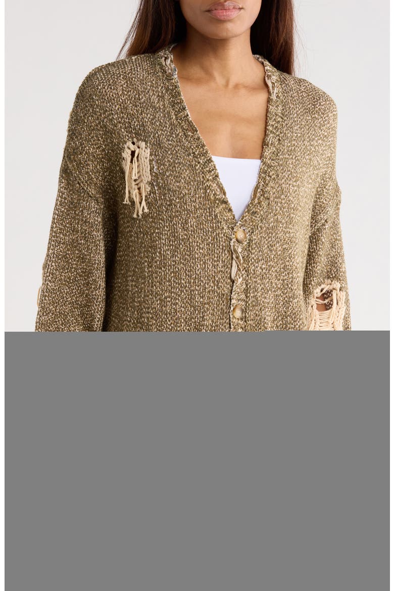 Distressed Oversize Cotton Cardigan, Main, color, PRINTED KHAKI TWEED BROWN