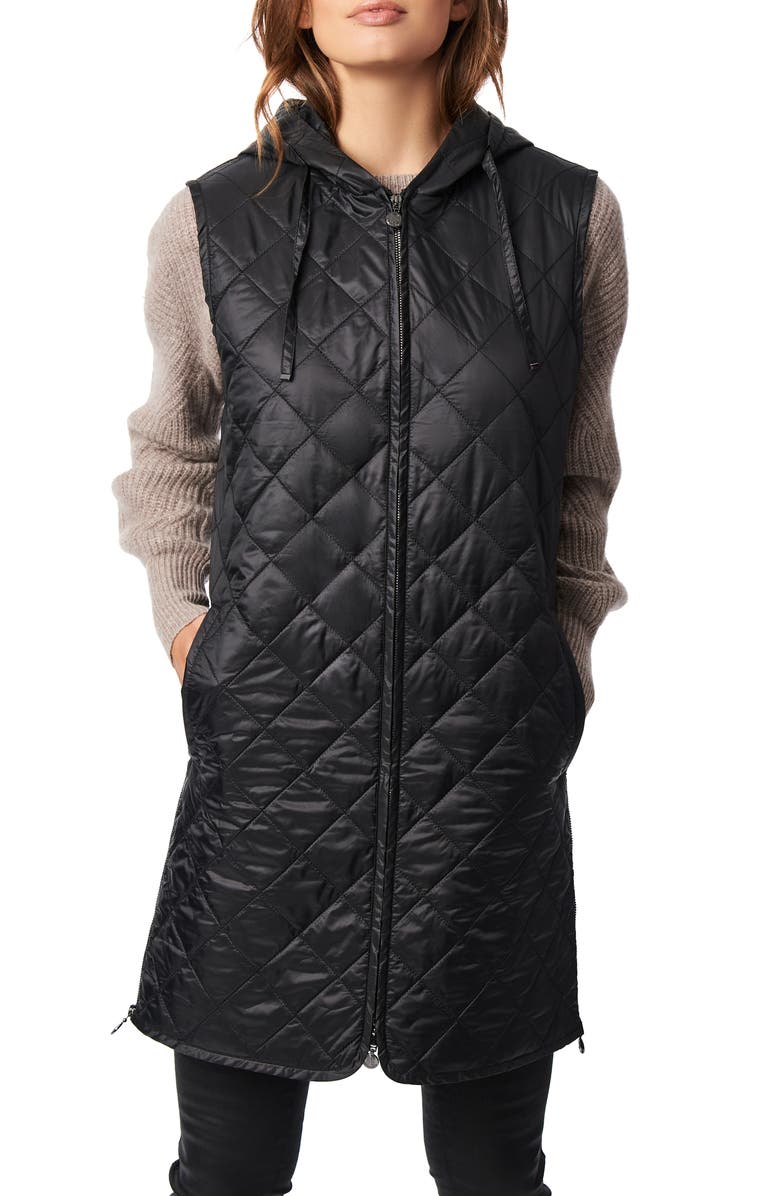 Bernardo Recycled Polyester Quilted Long Vest with Hood, Main, color, 