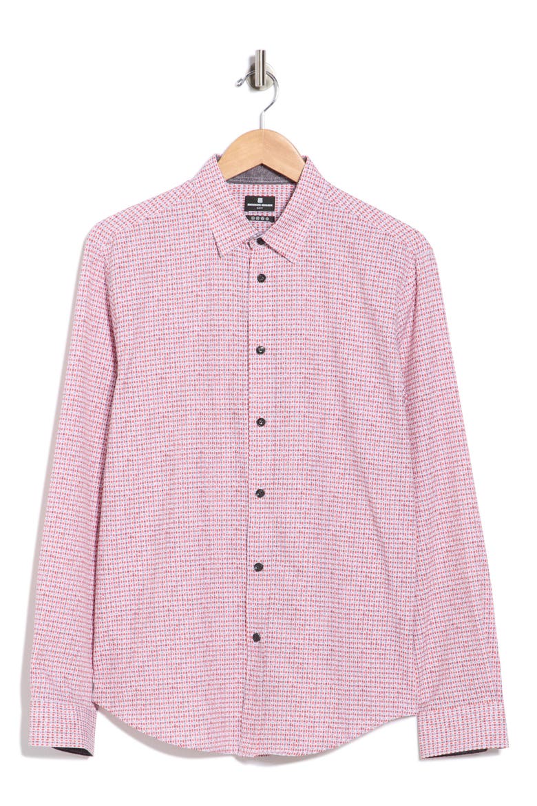 Geometric Watercolor Button-Up Shirt, Alternate, color, RED