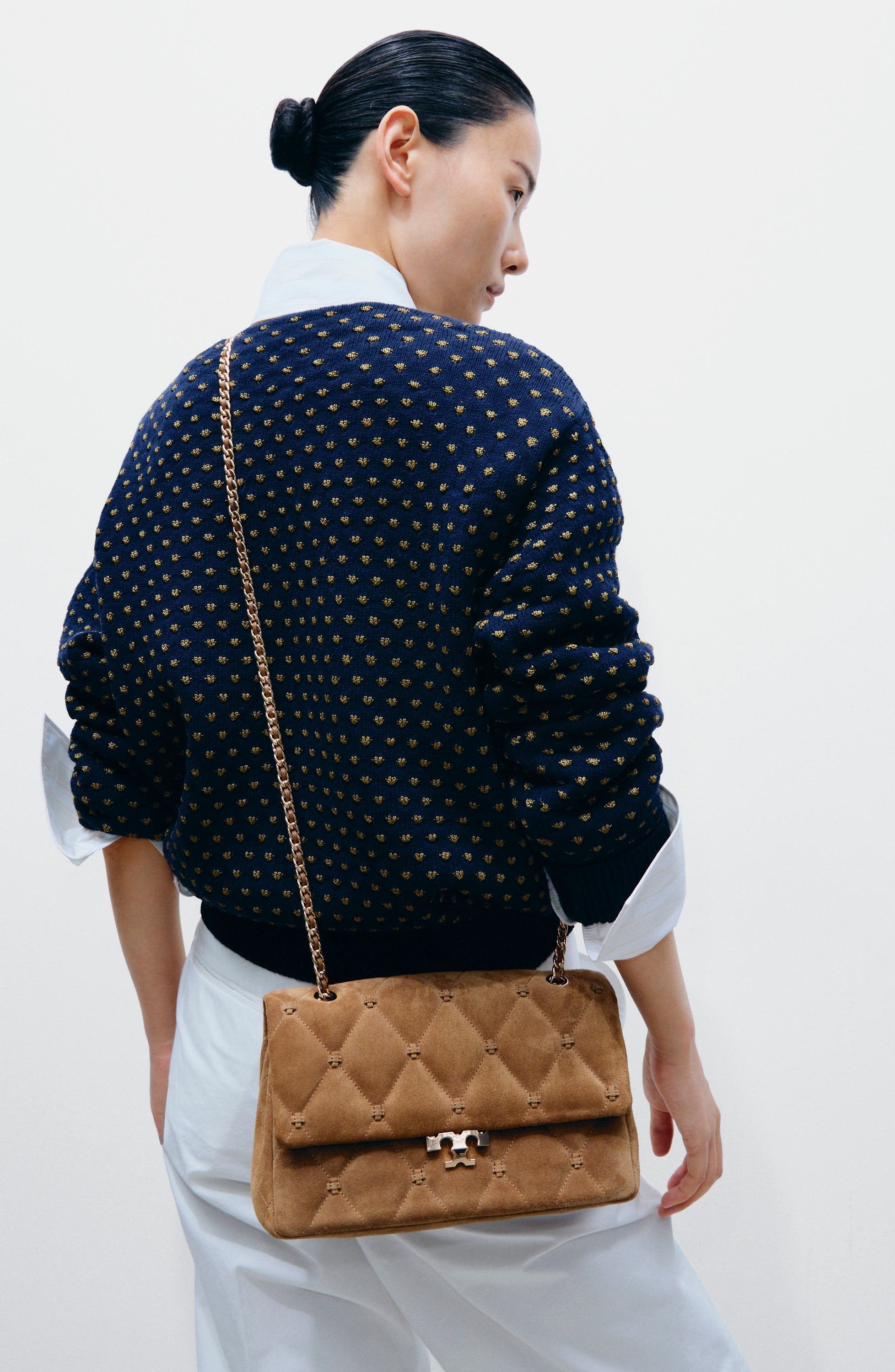 Bunny Knot Suede Shoulder Bag, Alternate, color, TOFFEE