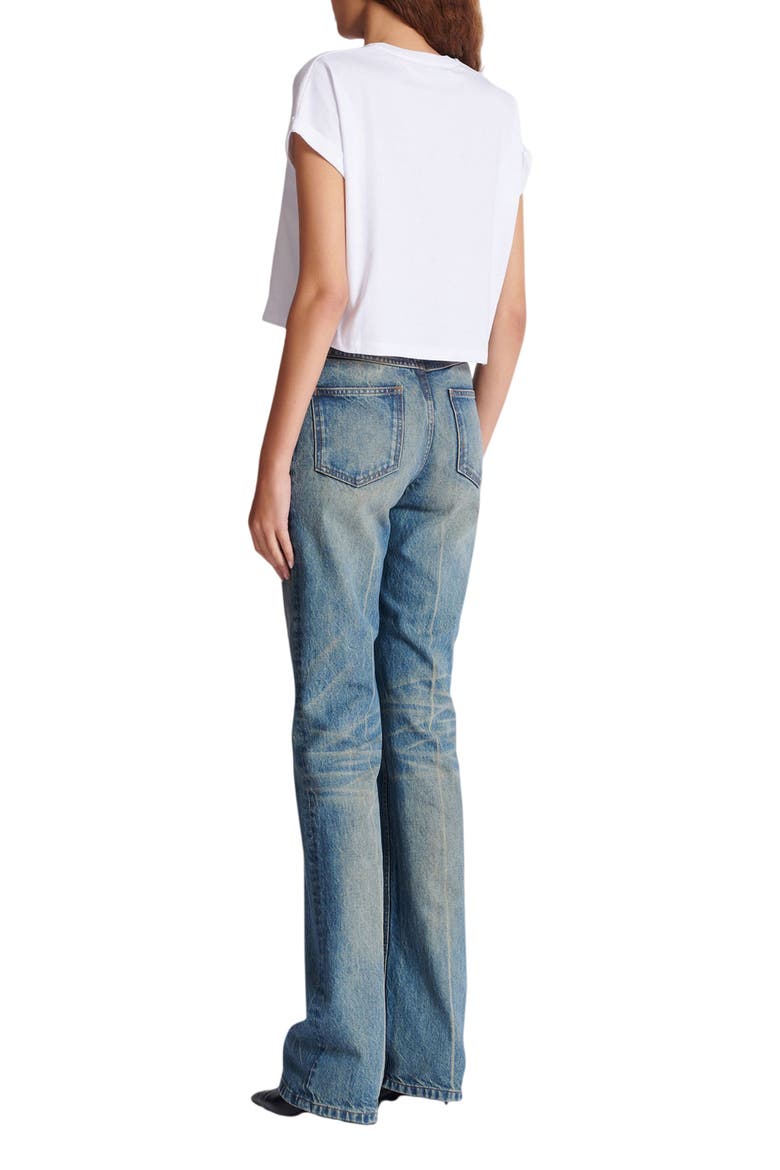 Cropped T-Shirt with Balmain Print, Alternate, color, white