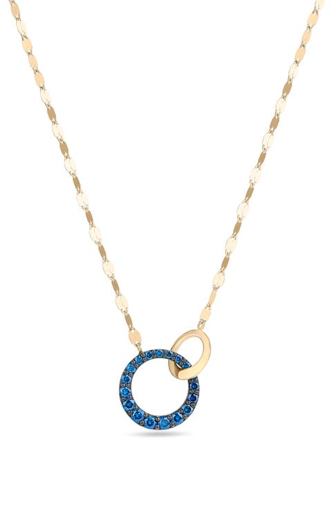 14k Gold Blue Diamond Interlocking Circle Pendant Necklace