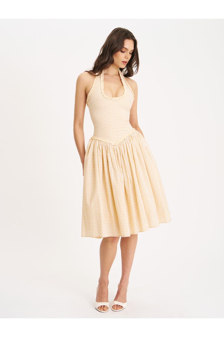 Idella Gingham U Neck Midi Dress, Alternate, color, Yellow Gingham