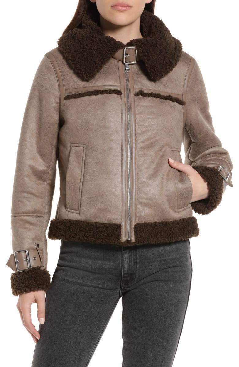 Sam Edelman Women's Fleece Trim Faux Leather Bomber Jacket, Main, color,
