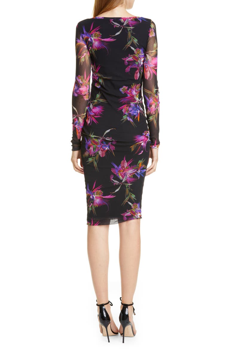 Floral Embroidered Long Sleeve Dress, Alternate, color, NERO