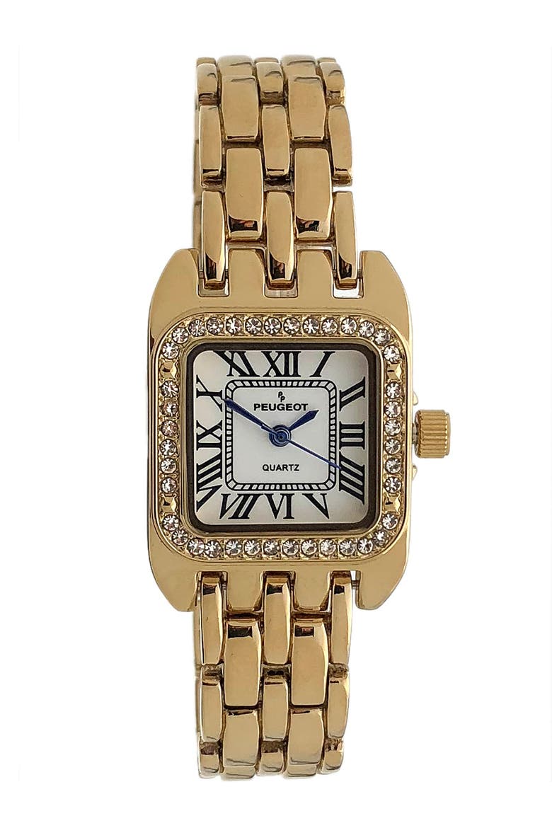 Panther Small Crystal Square Tank Bracelet Watch- 24MM, Main, color, Gold