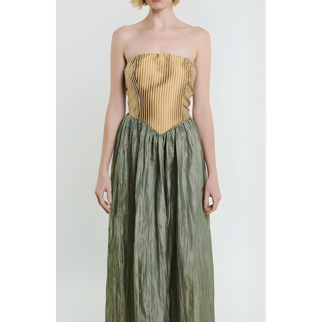Madeline Marie Roxanne Long Dress in Cream /Moss  product