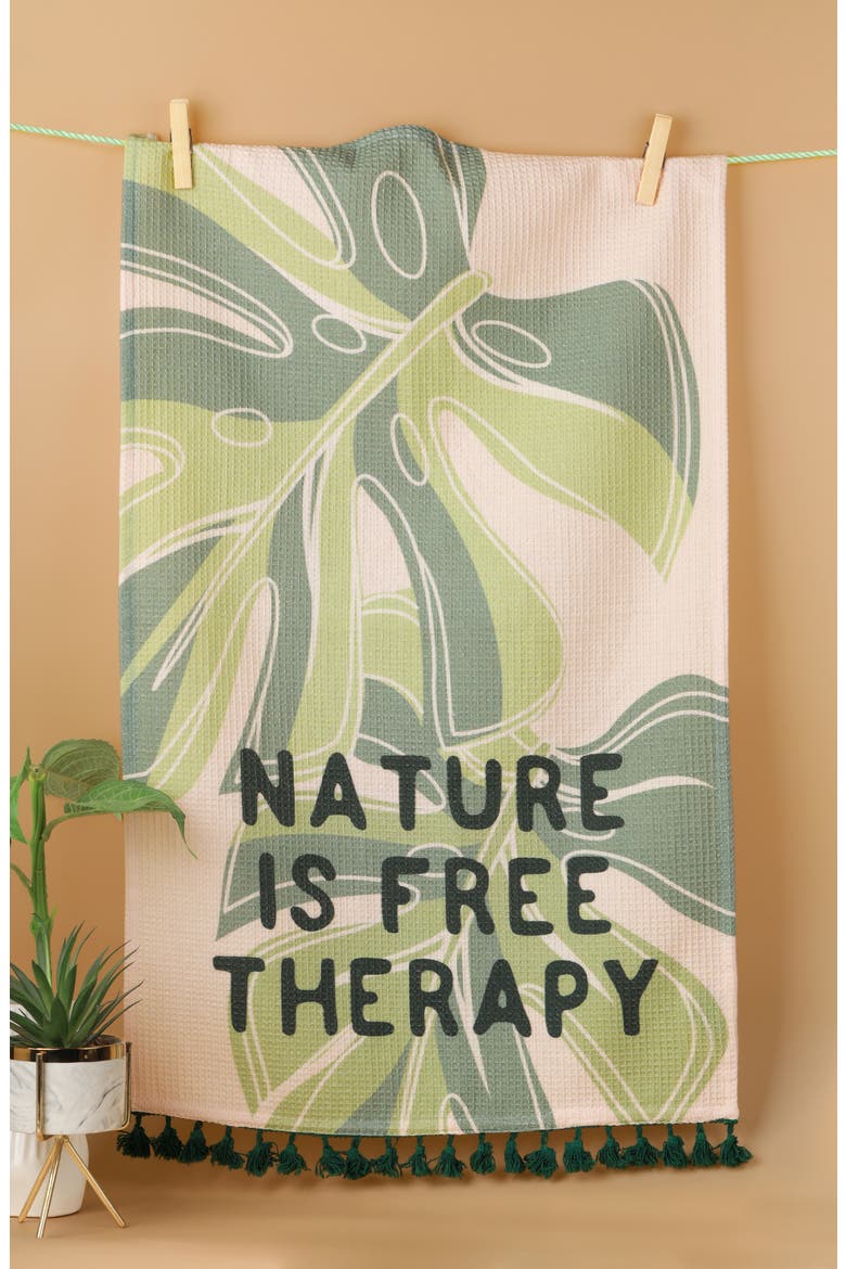 Nature Is Free Therapy Set of 3 Kitchen Towels, Alternate, color, EMERALD GREEN/ SAGE