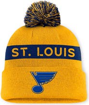 FANATICS Women's Fanatics Gold/Navy St. Louis Blues Authentic Pro Rink Cuffed Knit Hat with Pom
