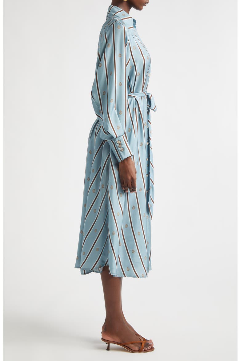Emblem Tuck Long Sleeve Belted Midi Silk Shirtdress (Women