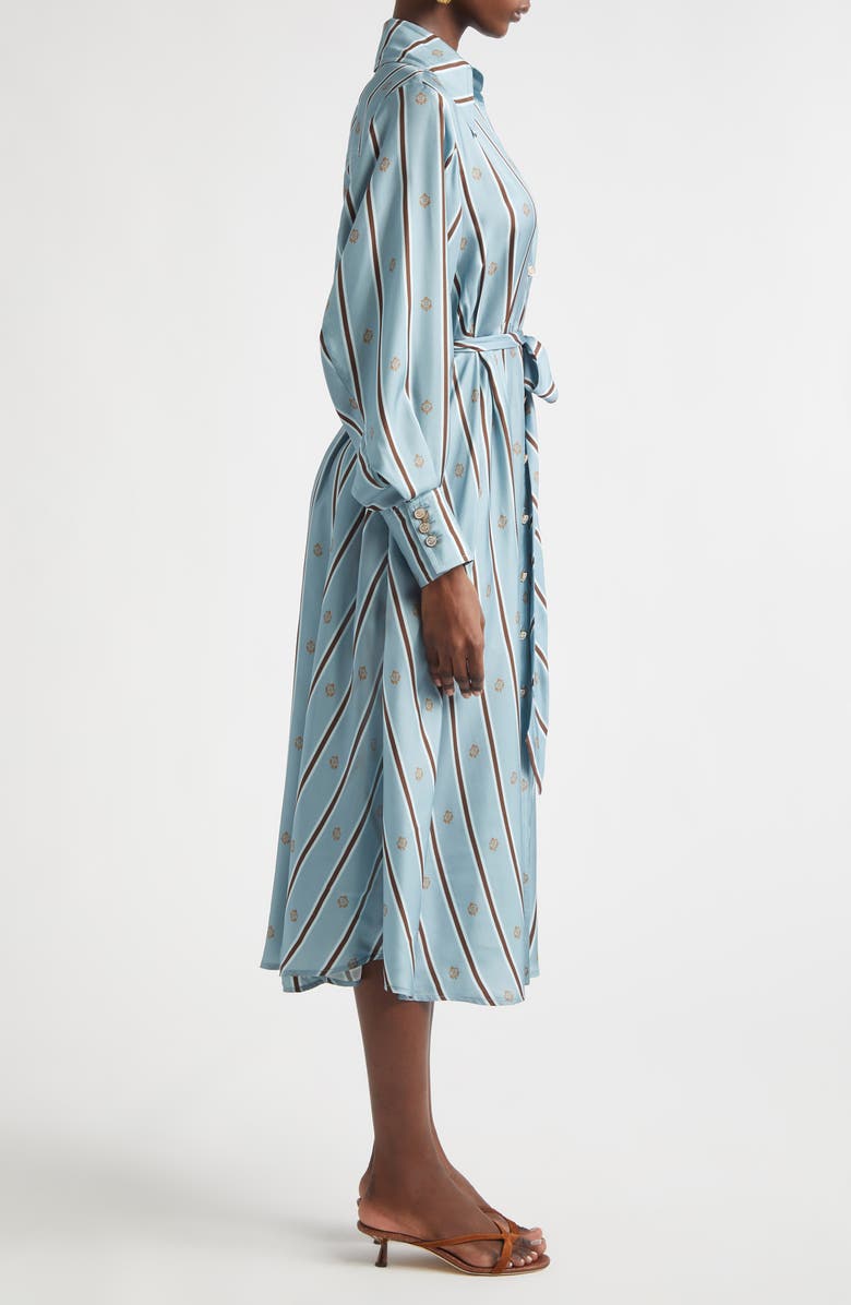 Zimmermann Emblem Tuck Long Sleeve Belted Midi Silk Shirtdress, Alternate, color, Blue Emblem