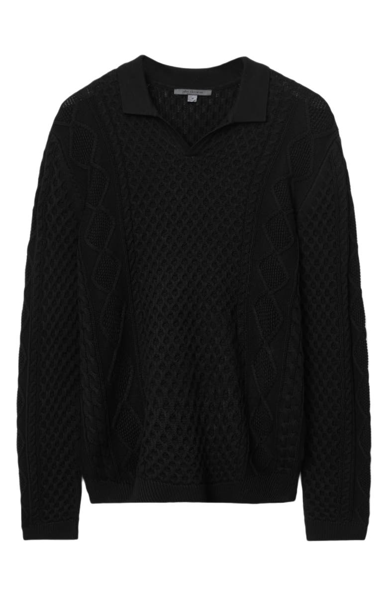 John Varvatos Haynes Organic Cotton Johnny Collar Sweater, Alternate, color, Black