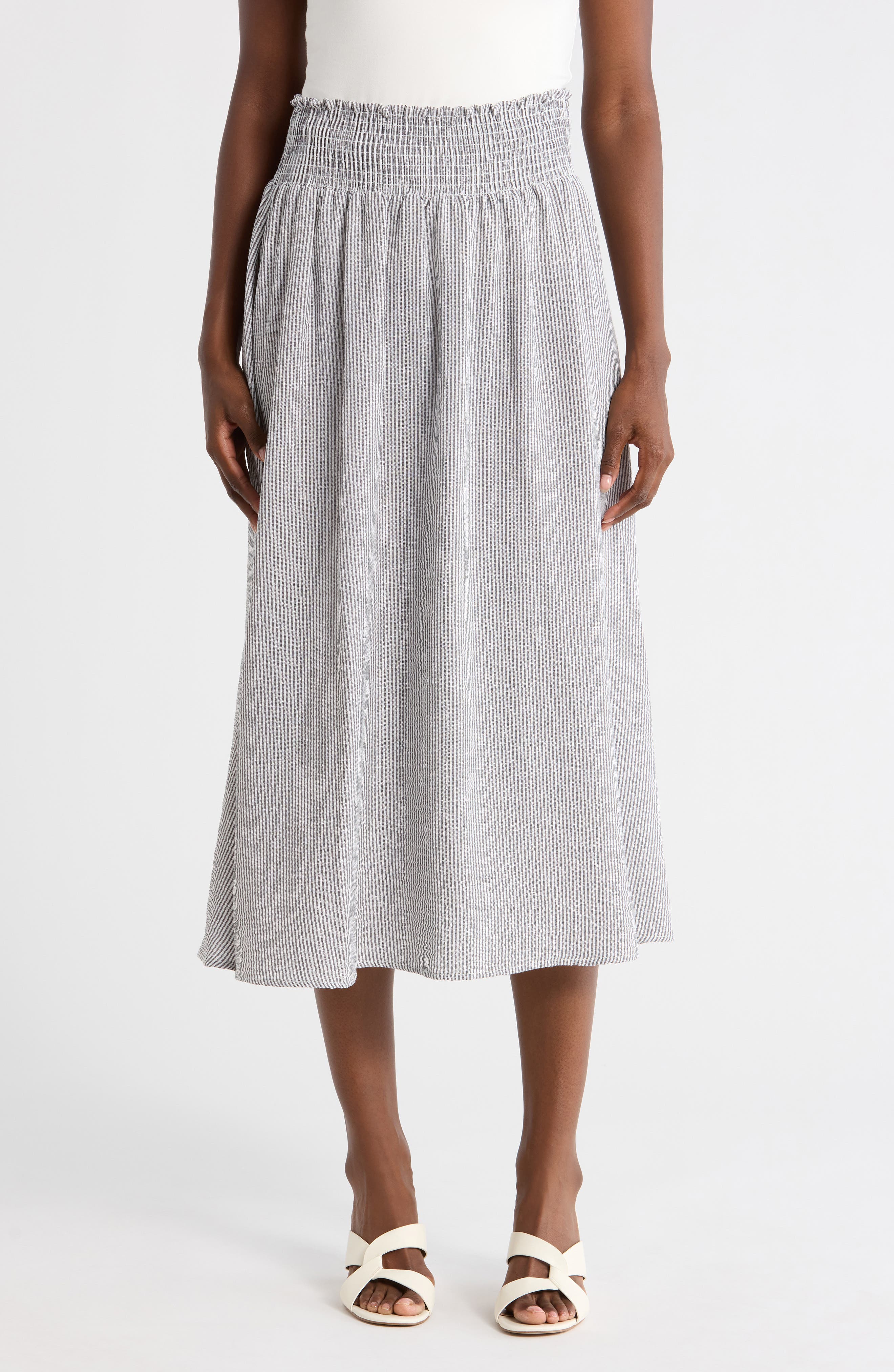 Renee C Smocked Waist Midi Skirt