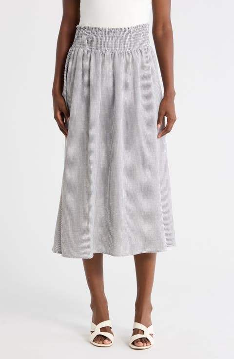 Smocked Waist Midi Skirt