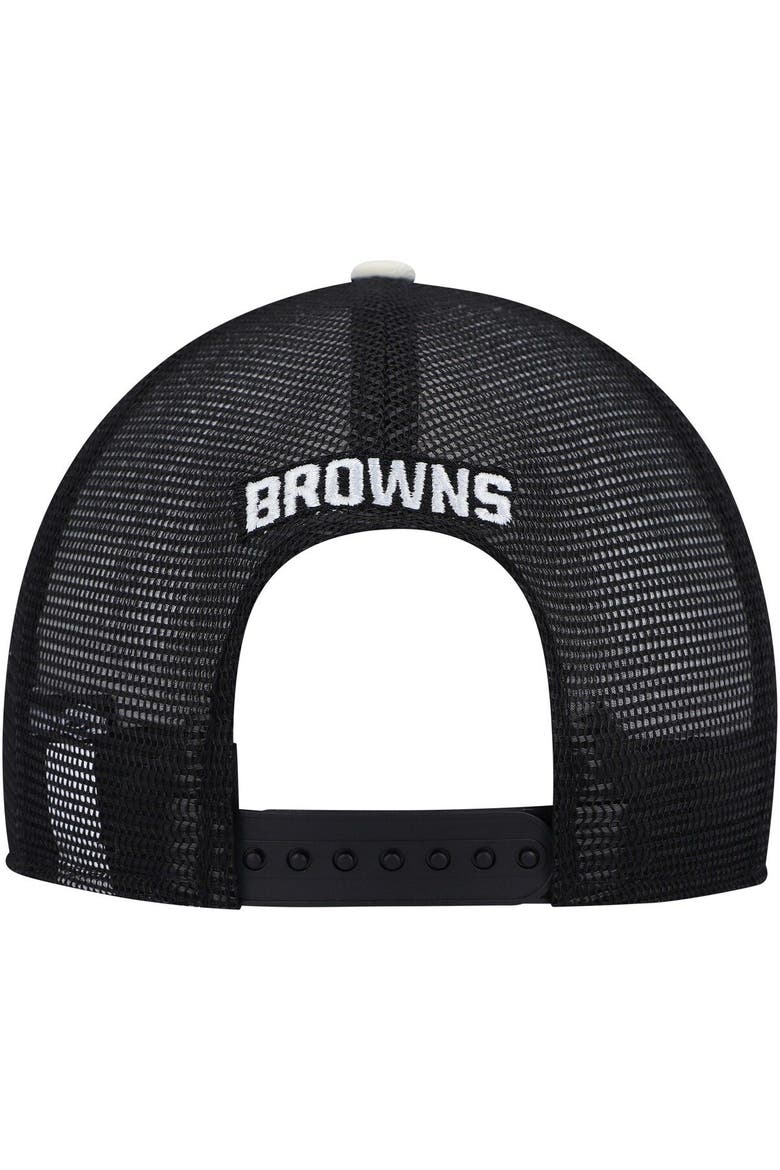 Men's New Era Cream/Black Cleveland Browns Chrome Collection 9FIFTY Trucker Snapback Hat, Alternate, color, Cream