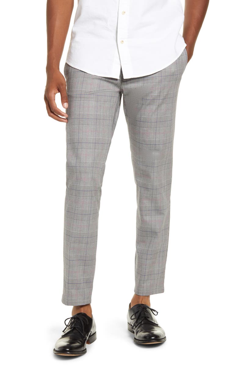Topman Check Crop Stretch Dress Pants, Main, color, Grey