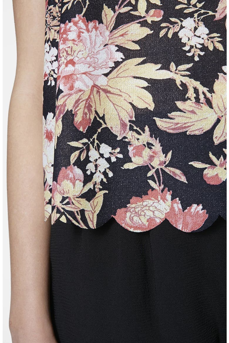 Flower Scallop Tee, Alternate, color, BLACK MULTI