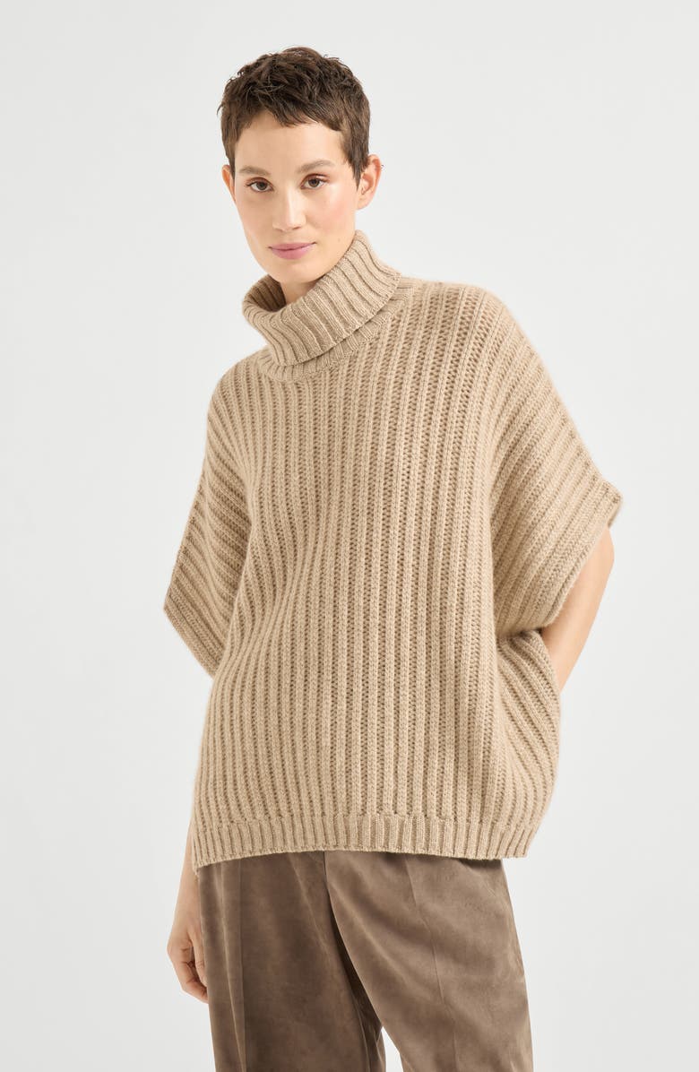 Brunello Cucinelli Poncho-style sweater, Alternate, color, Biscuit