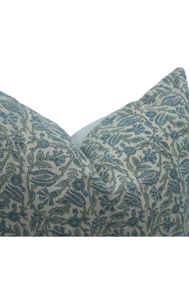 Manjusha Floral Block Printed Thick Linen Cushion Cover, Alternate, color, Blue