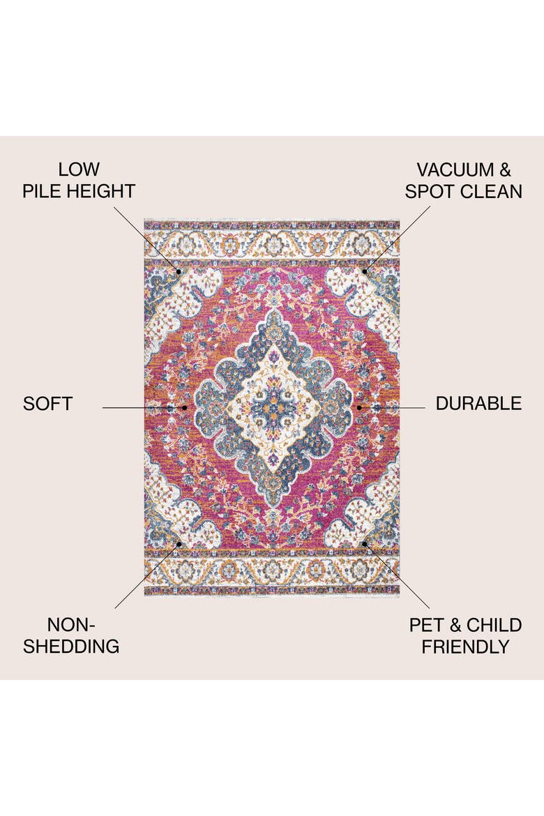 Bohemian FLAIR Boho Vintage Medallion Area Rug, Alternate, color, Fuchsia/White