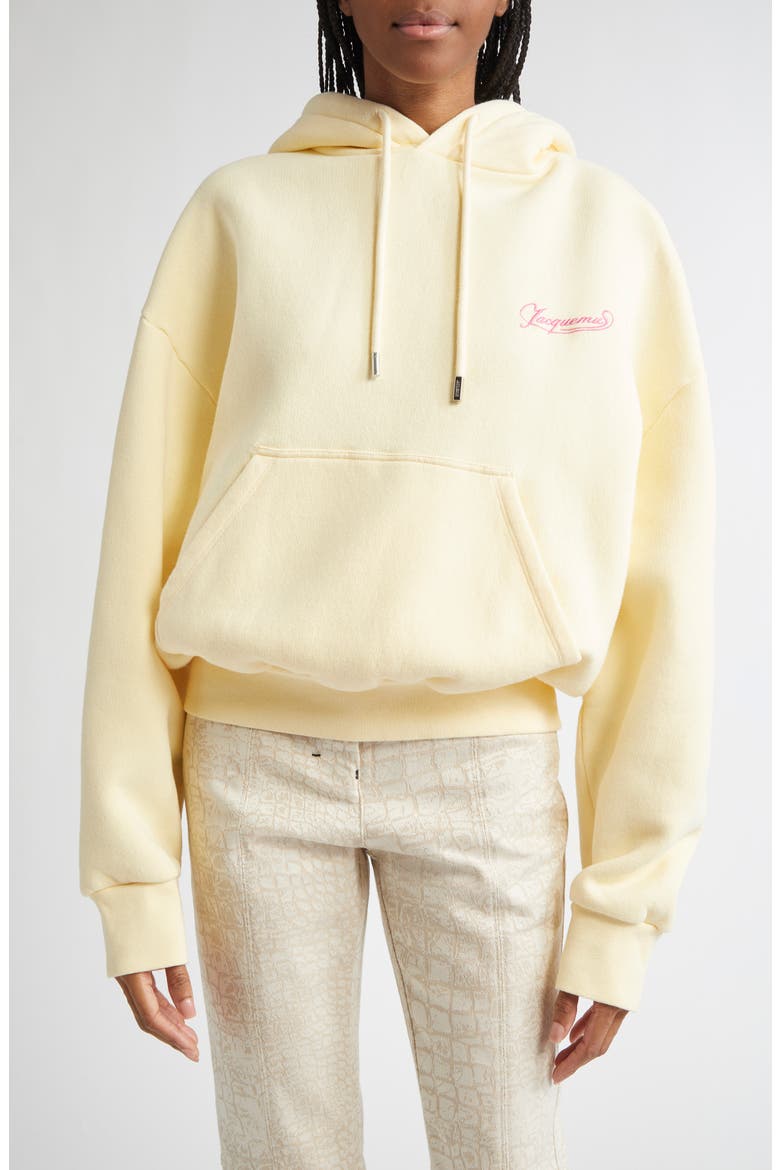 Le Hoodie Corto Embroidered Cotton Fleece Hoodie, Main, color, UNI CLUB BEIGE