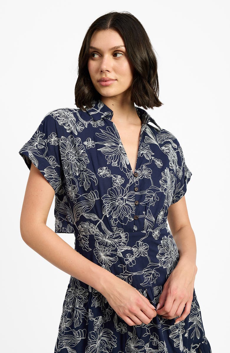 En Saison Embroidered Maxi Shirtdress, Alternate, color, Navy