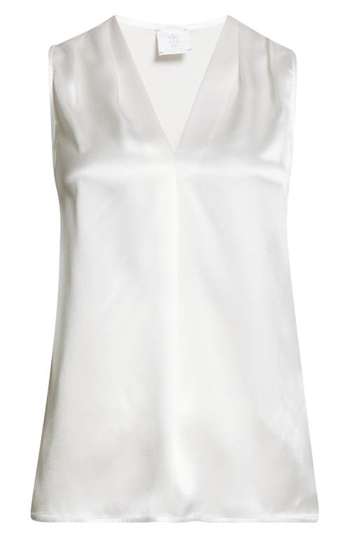Eleventy Pleated Sleeveless Silk Satin Top In White