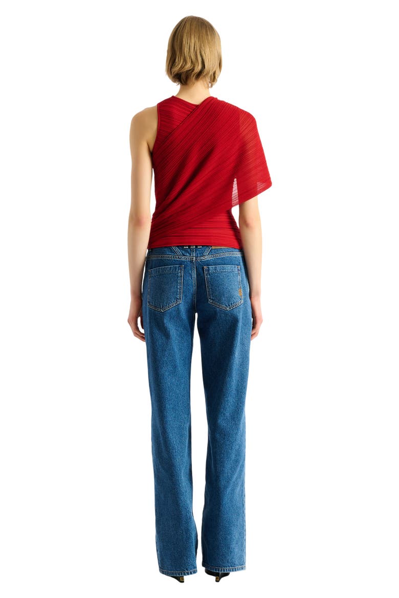 Sleeveless asymmetrical viscose top, Alternate, color, red