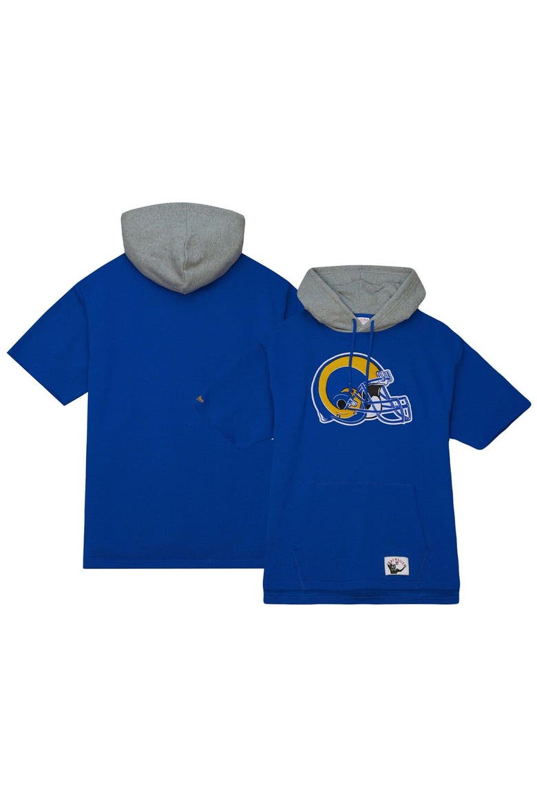 Men's Mitchell & Ness Royal Los Angeles Rams Postgame Short Sleeve Hoodie, Main, color, Royal