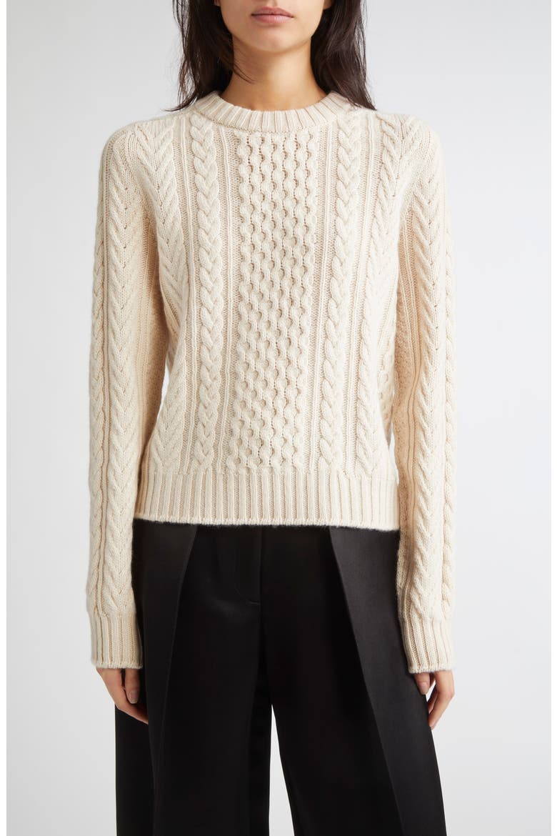 Aran Cable Knit Cashmere Sweater, Main, color, CHAMPAGNE